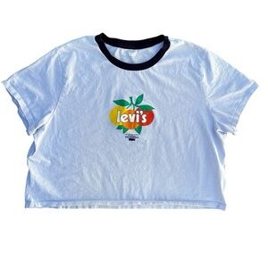 Levi’s XL Women’s Crop T Shirt California Orange Graphic Cotton Light Blue